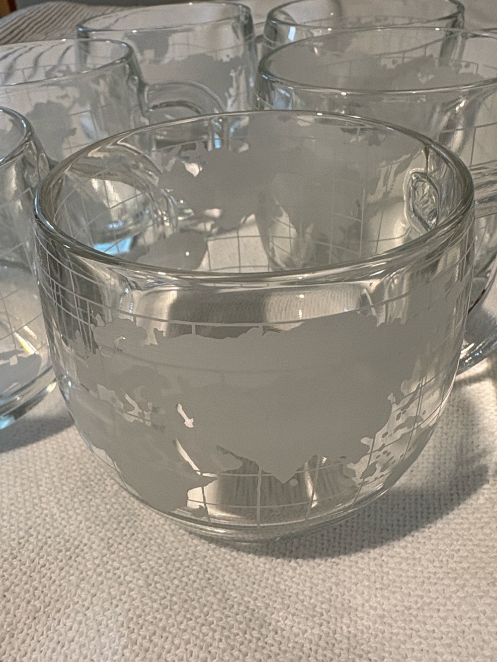 Vintage nestle Clear Etched Globe Glass Mugs - Set of 6-